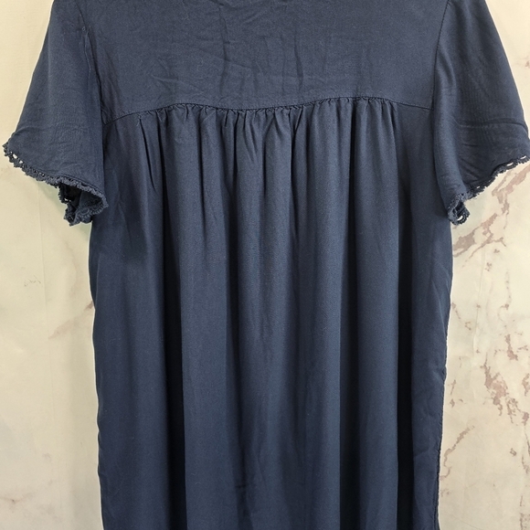 ModCloth Dress Womens Large Blue Shift Peasant Embroidered Floral Peace Mod - Picture 7 of 12